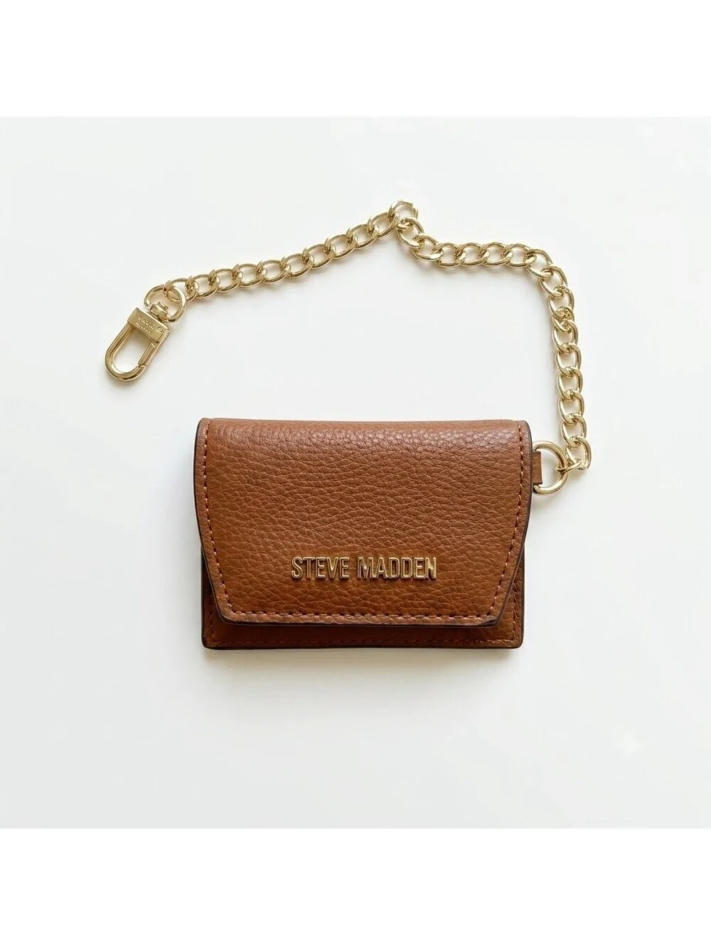Steve Madden Brown Leather Mini Wallet with Gold Chain and Mirror